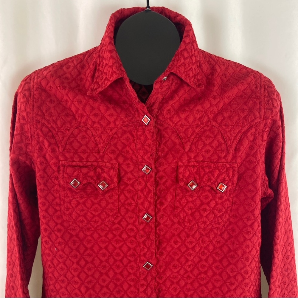 VINTAGE Adobe Rose Western Snap Blouse L - Picture 6 of 11